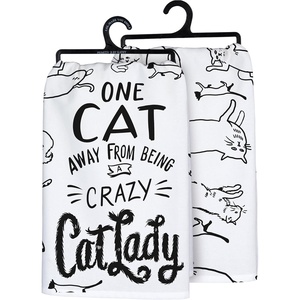 image:imagePrimitives by Kathy One Cat Away from Being A Crazy Cat Lady Kitchen TowelWhite Black
