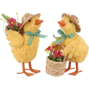 image:imagePrimitives by Kathy Spring Ducks Collectible Felt Critter Set 775inch Set of 2 Fuzzy Ducks with Corn Husk Sun Hats amp Flowers  Spring amp Easter Tiered Tray Shelf or Tablescape Decor