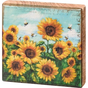 image:imagePrimitives by Kathy Sunflowers Home Dcor Sign wooden block sign from our Garden Collection depicting a field of sunflowers with bees Coordinates with other signs and decor in our Fall Harvest Collection for a delightful seasonal display