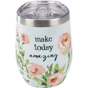 image:imagePrimitives by Kathy Wine Insulated Tumbler Make Today Amazing sentiment in a soft floral deisgn
