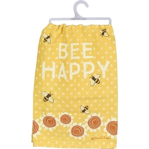 image:imagePrimitives by Kathy 38310 Charming Kitchen Dish Towel Bee Happy Yellowdish towel