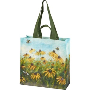 image:imagePrimitives by Kathy Black Eyed Susan Reusable Market Tote DoubleSided Design from our Garden Collection  Bee amp Floral Print Measures 1550 x 1525 x 6 hand and shoulder straps 1 inside pocket