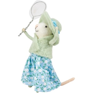 image:imagePrimitives by Kathy Butterfly Net Mouse Collectible Felt Critter 625inch Blue Fabric Floral Dress with Sun hat  Tiered Tray Shelf or tablescape Display with Our Other Spring amp Easter Decor