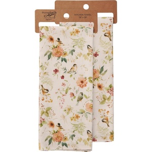 image:imagePrimitives by Kathy Chickadee Florals Spring Kitchen Towel All Over Design replicated from Original Art Handpainted in a Watercolor Style Coordinates with Our Other Chickadee Floral Decor Items