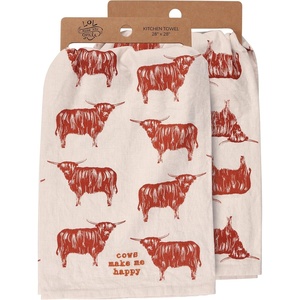 image:imagePrimitives by Kathy Cows Make Me Happy Kitchen Towel with All Over Highland Cows Print