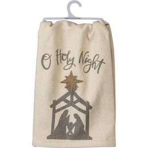 image:imagePrimitives by Kathy Decorative Kitchen Towel  O Holy Night Hand Illustrated Nativity Scene