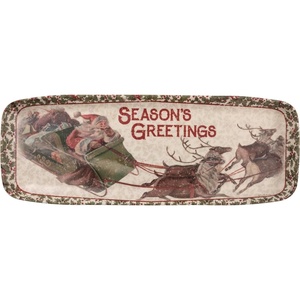 image:imagePrimitives by Kathy Decorative Tray  Seasons Greetings Sentiment on a Bamboo Tray Featuring Reindeer Santa Holly Design Elements