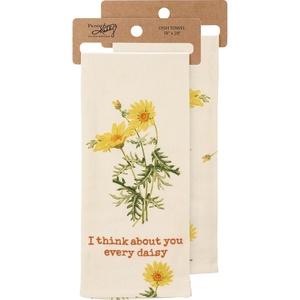 image:imagePrimitives by Kathy Garden Pun Kitchen Towel Vintage Daisy Art Embroidered Lettering Machine Washable 18 by 28 Inches Unfolded Funny Garden Kitchen Dcor Tan Cotton Linen Blend