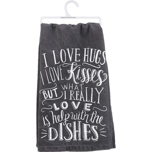 image:imagePrimitives by Kathy I Love Hugs I Love Kisses Decorative Kitchen Towel WhiteBlack 28 Square