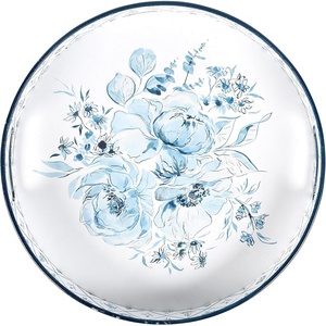 image:imagePrimitives by Kathy Metal Tray  Blue Florals from Our Indigo Collection displaying Charming Florals with a Chinoiserie Inspired Pattern Along The Sides of The Tray