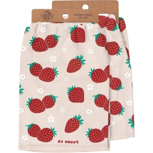 image:imagePrimitives by Kathy Strawberry Kitchen Towel AllOver Print Hand Illustrated Strawberries amp Flowers Machine Washable 28 by 28 Inches Unfolded Strawberry Kitchen Dcor Tan Cotton Linen Blend