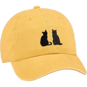 image:imagePrimitives by Kathy Baseball Cap  Cat Lover Yellow with Black Embroidered Silhouette Adjustable fit Metal Buckle