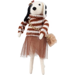 image:imagePrimitives by Kathy Collectible Critter 55inch Brown Dress Dog Stylish Dalmation with gold chain purse and fabric hair bow  Whimsical decor for Everyday Tiered Tray Shelf Dresser or Tablescape