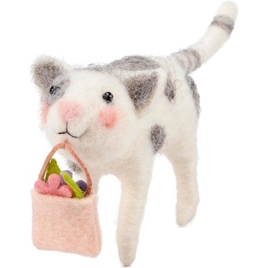 image:imagePrimitives by Kathy Collectible Felt Critter 35inch Flower Bag Cat with rosy cheeks holding spring flowers  Display with Our Other pet Themed Figures  Tiered Tray Tabletop amp Shelf Sitter Decor