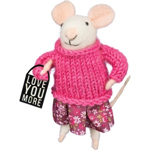 image:imagePrimitives by Kathy Collectible Felt Mouse Critter 4inch Love You More in Pink Sweater amp Floral Skirt Valentines or Anniversary Attach to Gift Box or Floral Arrangement
