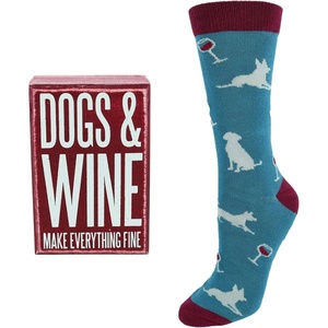 image:imagePrimitives by Kathy Decorative Box Sign amp Pair of Socks Gift Set  Dogs and Wine Make Everything Fine