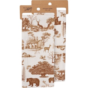 image:imagePrimitives by Kathy Hand Towel  Vintage Cabin Toile All Over Design with Woodland Animals