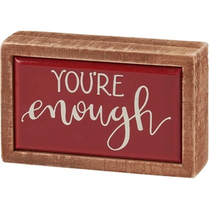 image:imagePrimitives by Kathy MIni Wooden Box Sign 4 x 250inch Youre Enough Hand Illustrated in a burgundy faux tile finish natural wood frame Anniversary Wedding or Valentines Day gift  office or home decor for wall shelf tabletop display