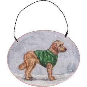 image:imagePrimitives by Kathy Ornament  Cozy Goldendoodle Wooden Ornament Holiday DesignPersonalize Back with pet Name Date MemoriesRustic Tree dcor