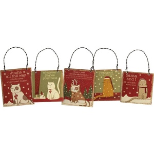 image:imagePrimitives by Kathy Sassy Cats Ornament Set of 5 Wood Paper Wire