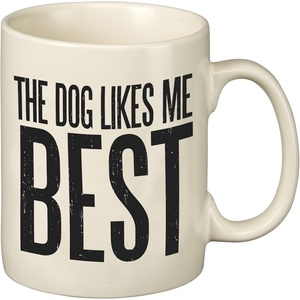 image:imagePrimitives by Kathy White Stoneware Coffee Mug 18oz Double SIded The Dog Likes Me Best  Pet Themed Kitchen Drinkware amp Funny Dog Lover Gift