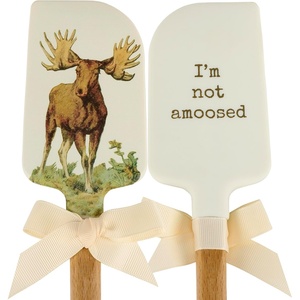 image:imagePrimitives by Kathy doublesided silicone novelty cooking spatula from our Lake amp Cabin Collectionvintage art of a moose on frontpunny sentiment on back that reads Im Not Amoosed
