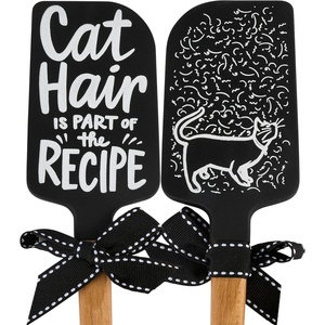 image:imagePrimitives by Kathy doublesided silicone novelty cooking spatula hand illustratedblackwhite designcat haking cat hair on backfun cat inspired sentiment on frontCat Hair Is Part Of The Recipe