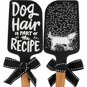 image:imagePrimitives by Kathy doublesided silicone novelty cooking spatulahand illustrated blackwhite designdog shaking off fur on backfun dog inspired sentiment on front Dog Hair Is Part Of The Recipe