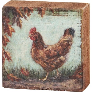 image:imagePrimitives by Kathy Fall Farm Chicken Sign for Home Dcor Natural Wood Block Sign Rustic Style with Distressed Details Hand Painted Art 3 by 3 Inches Designed for Wall or Tabletop Display