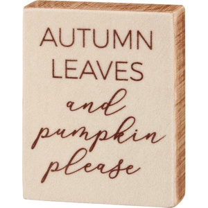 image:imagePrimitives by Kathy Home Dcor Block Sign  Autumn Leaves and Pumpkins Please velvet background