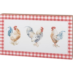 image:imagePrimitives by Kathy Home Dcor Sign  Rooster Trio with Red Gingham Border
