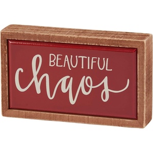 image:imagePrimitives by Kathy MIni Wooden Box Sign 5 x 35inch Beautiful Chaos Hand Illustrated in a burgundy tile like finish natural wood frame Anniversary Wedding or Valentines Day gift  office or home decor for wall shelf tabletop display