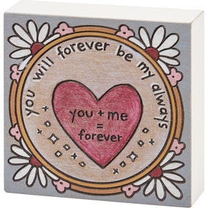 image:imagePrimitives by Kathy Wooden Block Sign 4inch square You will Forever be my Always wood burned art Hand Illustrated You amp Me heart with floral design  love themed gift for Valentines Day or Anniversary  for wall shelf or desktop decor