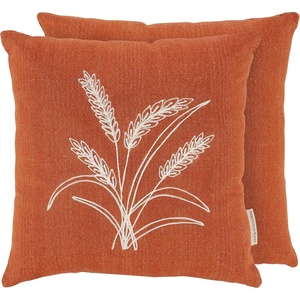 image:imagePrimitives by Kathy Decorative Throw Pillow Removable Zipper Cover 16x16 Orange Pillow wth Harvest Wheat Stalk Design Textured Chain Stitching Seasonal Fall Accent for Home Office Dorm Gifting