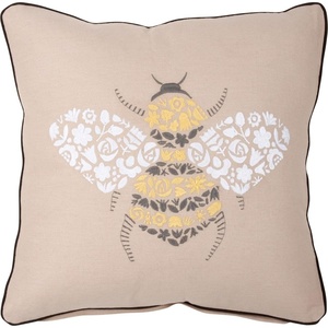 image:imagePrimitives by Kathy Floral Bee Throw Pillow 15 x 15 tan White Yellow Black Gray