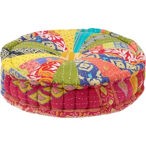 image:imagePrimitives by Kathy Round Kantha Floor PillowFloor CushionColorful Kantha DesignUnique Vibrant ColorsBeautiful PatternsRecycled Cotton FillingecoFriendly Home Accent