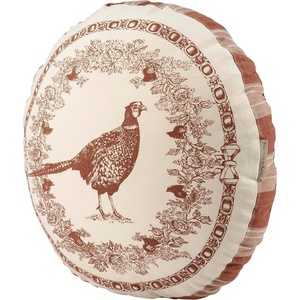 image:imagePrimitives by Kathy Shaped Pillow  Pheasant displaying a Round Shape and Vintage Pheasant Design Inspired by Old World dcor