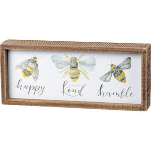image:imagePrimitives by Kathy 101758 Inset Box Sign 10 Length x 425 Height x 175 Width Bees  Happy Kind Humble