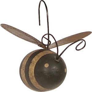image:imagePrimitives by Kathy Mini Bee Ornament Set of 12 150inch Rustic Wooden Bumblebees with Whimsical Wire Antennae  Outdoor Garden or Home Decor Accent