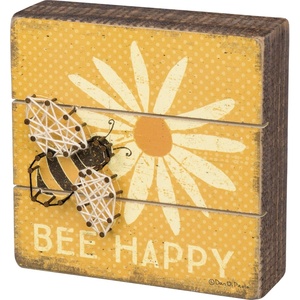 image:imagePrimitives by Kathy Slat String Art Box Sign 6 x 6 Bee Happy 35313