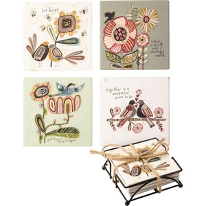 image:imagePrimitives by Kathy I Think to Myself What A Wonderful World Good Things are Going to Happen Bee Happy Together is A Wonderful Place to Be Coaster Set