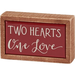 image:imagePrimitives by Kathy MIni Wooden Box Sign 4 x 250inch Two Hearts One Love Hand Illustrated in a burgundy faux tile finish natural wood frame Anniversary Wedding or Valentines Day gift  office or home decor for wall shelf tabletop display