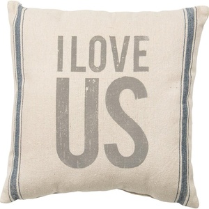 image:imagePrimitives by Kathy Vintage Flour Sack Style I Love Us Throw Pillow 15Inch Square