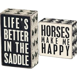 image:imagePrimitives by Kathy 22205 Horse Print 3x5 Box Sign and 4 Square Horses Make Me Happy Box Sign