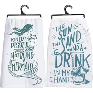 image:imagePrimitives by Kathy 2Pack Dish Towels Kinda Pissed About Not Being A Mermaid and Drink in Hand Sentiments