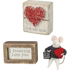 image:imagePrimitives by Kathy 34248 Rustic White String Art Box Sign I Freaking Love You Inset Sign Mouse  Heart Happy GreyWhite 175x45 inches