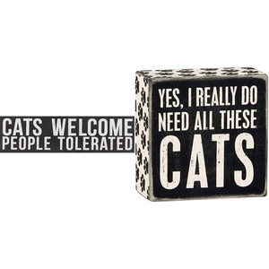 image:imagePrimitives by Kathy 35175 Classic Box Sign Cats Welcome amp Word Box Sign 4 Square Yes Cats
