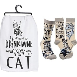image:imagePrimitives by Kathy 36922 LOL Made You Smile Dish Towel amp Womens NoveltySocks Cats and Wine