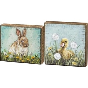 image:imagePrimitives by Kathy 8 x 7 x 175 Bunny Box Sign and Baby Duckling with Dandelion Wishes Block Sign Bundle