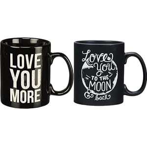 image:imagePrimitives by Kathy Black and White Stoneware Coffee Mugs 20Ounce Love You More and To the Moon and Back